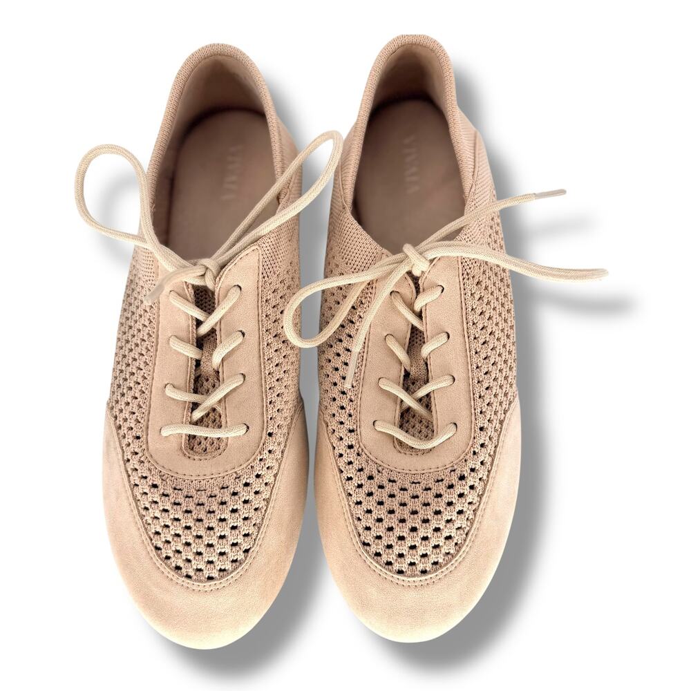 VIVAIA Womens Sneakers Size 7.5 Tan Knit Lace Up Comfort Walking Shoes - Picture 2 of 10